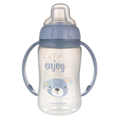 Преходна чаша със силиконов накрайник Canpol - Cute Animals, Синя, 320 ml