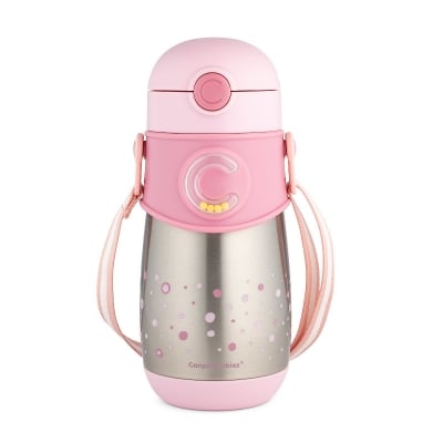 Термочаша със силиконова сламка Canpol - 300 ml, Розова