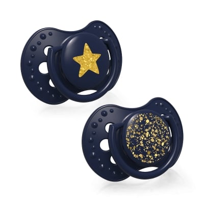 Силиконови залъгалки Lovi - Stardust, 0-3 m, 2 броя, Сини