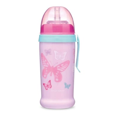 Преходна чаша със сламка Canpol - Butterfly, розова, 350 ml