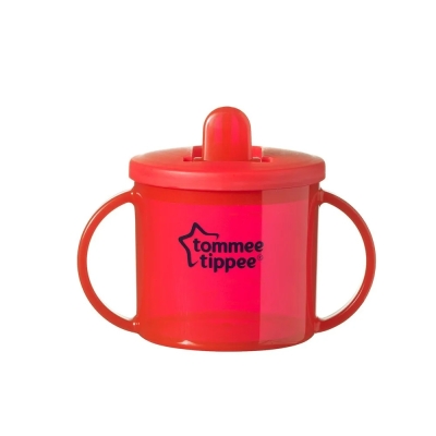Чаша с дръжки и прибиращ се твърд накрайник Tommee Tippee - First Cup, Червена, 190 ml, 4 m+