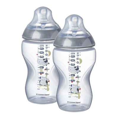 Комплект шишета Tommee Tippee - Easi Vent, Closer to Nature с декорация Бухал, 340 ml, 2 броя
