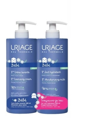 Промо комплект Почистващ душ-крем за бебета Uriage Creme Lavante - С отмиване, 500 ml + Хидратиращо мляко за бебета Uriage Lait Hydratant, 500 ml