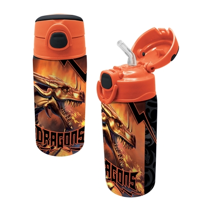 Бутилка за вода Graffiti Dragons - Със сламка, 500 ml