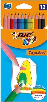 Цветни моливи BIC Kids - Tropicolors, 12 цвята