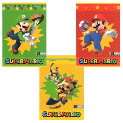 Тетрадка Panini Super Mario - Sport,  А4 , 50 листа, широки редове, асортимент