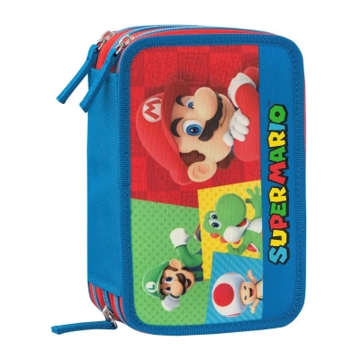 Ученически несесер с пособия Panini Super Mario - Red & Blue, с 3 ципа