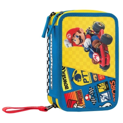 Ученически несесер с пособия Panini Super Mario - Mariokart, Blue, с 3 ципа