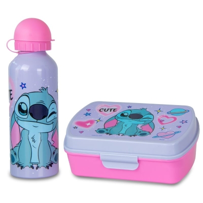 Детски сет Kids Licensing - Stitch, Алуминиева бутилка & Kутия за храна