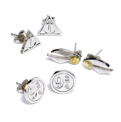 Комплект обеци Harry Potter - Deathly Hallows, Golden Snitch & Platform