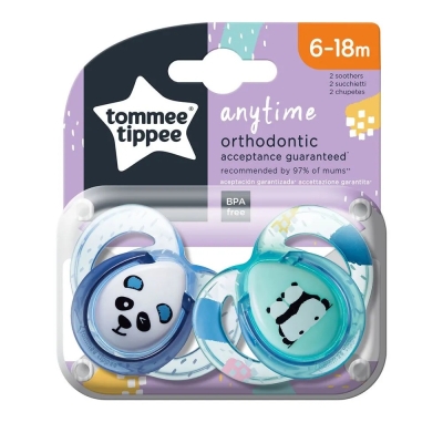 Ортодонтични залъгалки Tommee Tippee - Any Time, 6-18 m, 2 броя, Панди, Тюркоаз
