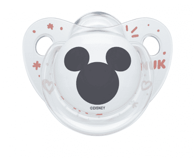 Силиконова залъгалка NUK - Mickey, 0-6 месeца, бяла