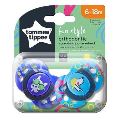 Ортодонтични залъгалки Tommee Tippee - Fun Style, 6-18 m, 2 броя, Кучета