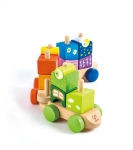 Дървен комплект Hape - Разноцветно влакче с кубчета