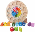 Дървена играчка 2 в 1 Hape - Часовник и сортер