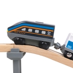 Детска играчка Hape - Междуградски локомотив с батерия, Червен