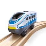 Детска играчка Hape - Междуградски локомотив с батерия, Червен