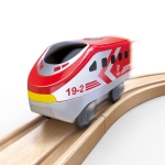 Детска играчка Hape - Междуградски локомотив с батерия, Червен