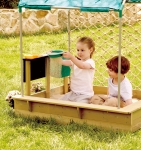 Игрален комплект 2 в 1 Hape - Дървена къщичка с пясъчник, 10 части