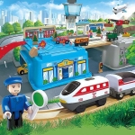 Игрален комплект Hape - Транспортна композиция, 80 части