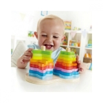 Дървен комплект Hape - Цветни форми за нанизване, Дъга