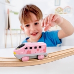 Детска играчка Hape - Междуградски локомотив с батерия, Червен