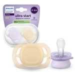 Залъгалки Philips Avent - Ultra Start, за момиче, пастелни цветове с кутия за стерилизиране, 0-2 m, 2 броя