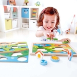 Дървен пъзел 3 в 1 Hape - Слънчевата долина, 12 части