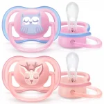 Залъгалки Philips Avent - Ultra Air, Елен и Бухал с кутия за стерилизиране, 0-6 m, 2 броя