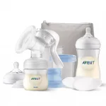 Комплект ръчна помпа за изцеждане Philips Avent - Natural Motion с контейнери VIA, шишета за хранене Natural и несесер