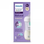 Шише за хранене Philips Avent - Natural Response с AirFree клапа, 260 ml, с биберон поток 3, 1м+, с декорация Звезди и мече