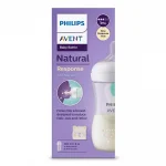 Шише за хранене Philips Avent - Natural Response с AirFree клапа, 260 ml, с биберон поток 3, 1м+, с декорация Звезди и мече