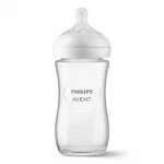 Стъклено шише за хранене Philips Avent - Natural Response, 240 ml, с биберон поток 3, 1м+
