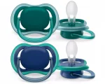 Залъгалки Philips Avent - Ultra Air, Неутрален цвят с кутия за стерилизиране, 6-18 m, 2 броя