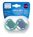 Залъгалки Philips Avent - Ultra Air, Неутрален цвят с кутия за стерилизиране, 6-18 m, 2 броя