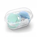 Залъгалки Philips Avent - Ultra Air, Син и зелен цвят с кутия за стерилизиране, 0-6 m, 2 броя