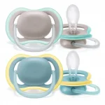 Залъгалки Philips Avent - Ultra Air, Сив и син цвят с кутия за стерилизиране, 18m+, 2 броя