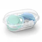 Залъгалки Philips Avent - Ultra Air, Син и зелен цвят с кутия за стерилизиране, 6-18 m, 2 броя