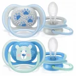 Залъгалки Philips Avent - Ultra Air, с декорация Лапи и мече с кутия за стерилизиране, 6-18 m, 2 броя
