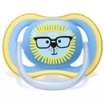 Залъгалки Philips Avent - Ultra Air, с декорация Лъв и мече с кутия за стерилизиране, 18m+, 2 броя