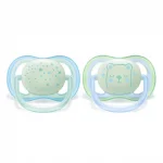 Залъгалки Philips Avent - Ultra Air Night, с декорация Завезди и мече с кутия за стерилизиране, 0-6 m, 2 броя