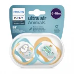 Залъгалки Philips Avent - Ultra Air, с декорация Пингвин и костенурка с кутия за стерилизиране, 6-18 m, 2 броя