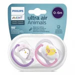 Залъгалки Philips Avent - Ultra Air, с декорация Пингвин и птица с кутия за стерилизиране, 0-6 m, 2 броя