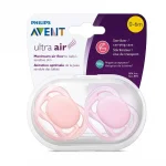 Залъгалки Philips Avent - Ultra Air, Розови с кутия за стерилизиране, 0-6 m, 2 броя