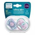 Залъгалки Philips Avent - Ultra Air, с декорация Риба и морско конче с кутия за стерилизиране, 6-18 m, 2 броя