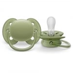 Залъгалки Philips Avent - Ultra Soft, Неутрални зелена и оранжева с кутия за стерилизиране, 18+ m, 2 броя