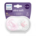 Залъгалки Philips Avent - Ultra Soft, с декорация Лебед и надпис с кутия за стерилизиране, 0-6 m, 2 броя