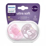 Залъгалки Philips Avent - Ultra Soft, с декорация Лебед и Princess с кутия за стерилизиране, 6-18 m, 2 броя