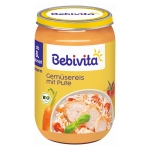 Био пюре Bebivita - Зеленчуци с ориз и пуешко месо, 220 g