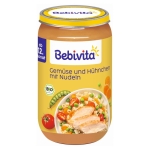 Био пюре Bebivita - Зеленчуци, спагети и пилешко месо, 250 g